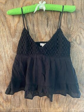 Aeropostale Black Crochet Bust Tiered Spaghetti Strap Cropped Camisole XS